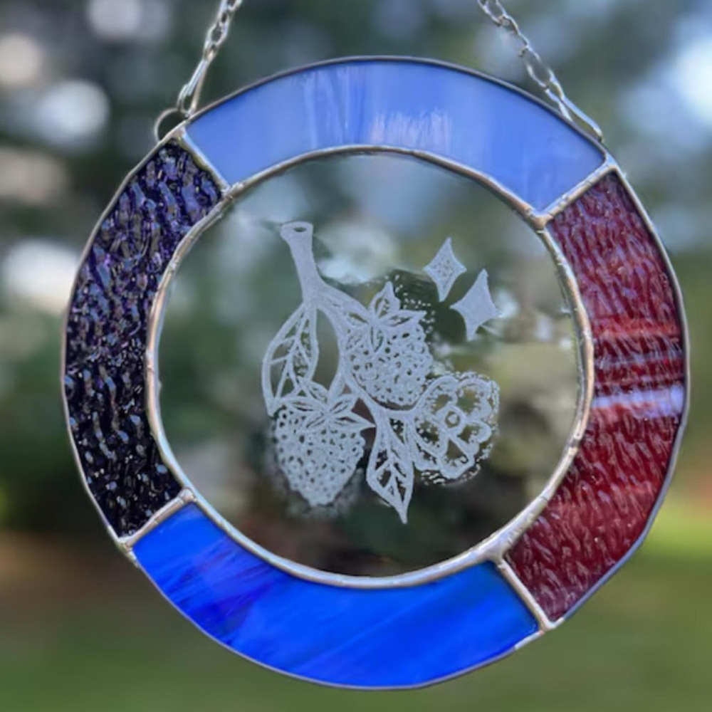 Handmade and Engraved Stained Glass Wall Art/Window Hanger Blackberries